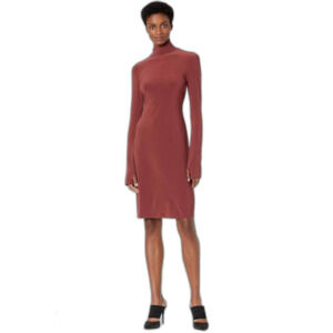 Norma Kamali Long Sleeve Turtleneck Dress to Knee in Copper L